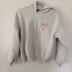 EDIKTED Gray Hoodie with Pink Bow Design